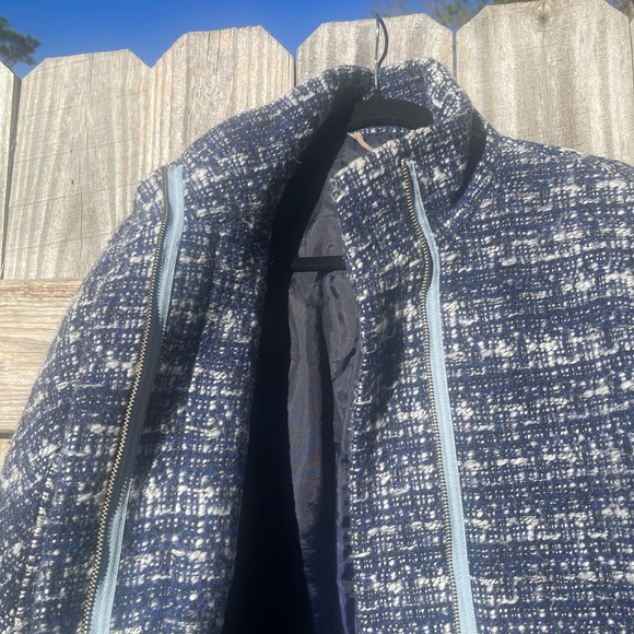 J. Crew Navy Blue and Cream Tweed City Coat Sz 0 Excellent Condition - Picture 5 of 16